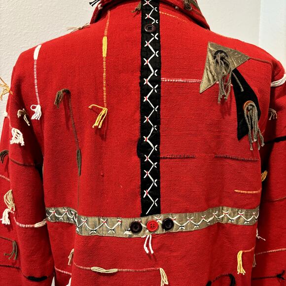 Orvis Funky Red Jacket Medium Shacket OpArt Avant Garde Southwestern Country - Picture 5 of 11